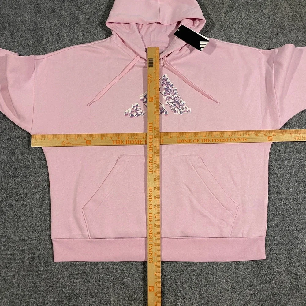 Adidas Trefoil Floral Logo Hoodie Womens XL Clear Pink Flowers Pullover Fleece